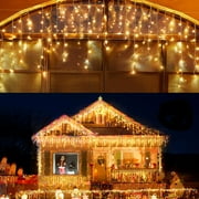 400 LED 33ft 8 Modes Curtain Fairy String Light with 75 Drops, Clear Wire LED String Light Decor for Wedding Party Holiday Christmas New Year Decorations